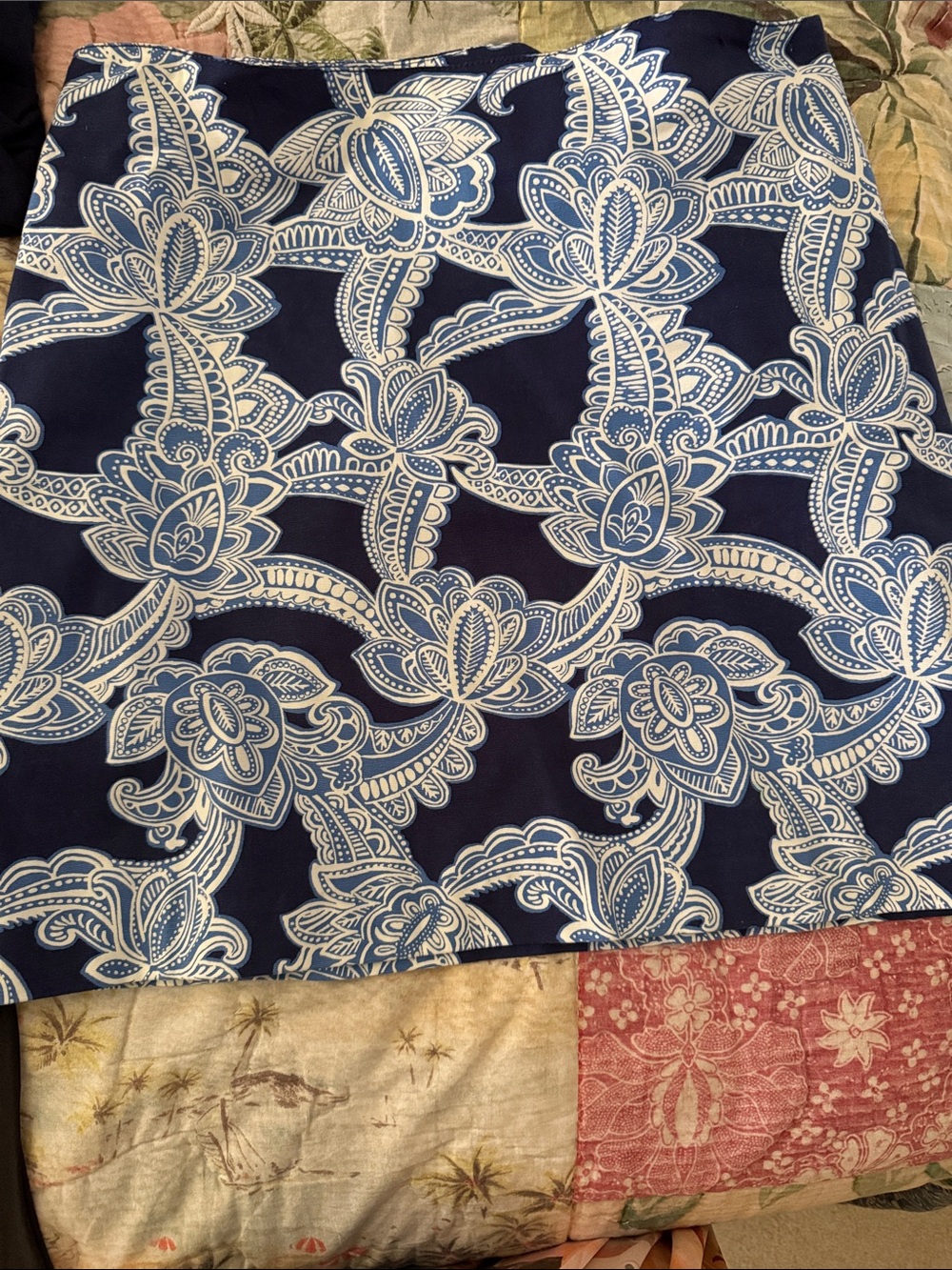 Talbots Navy Blue and White Floral Paisley Skirt